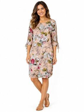 Esqualo Pink Floral Midi Dress Size 6 Boho Chic Lightweight Summer Dress Mature